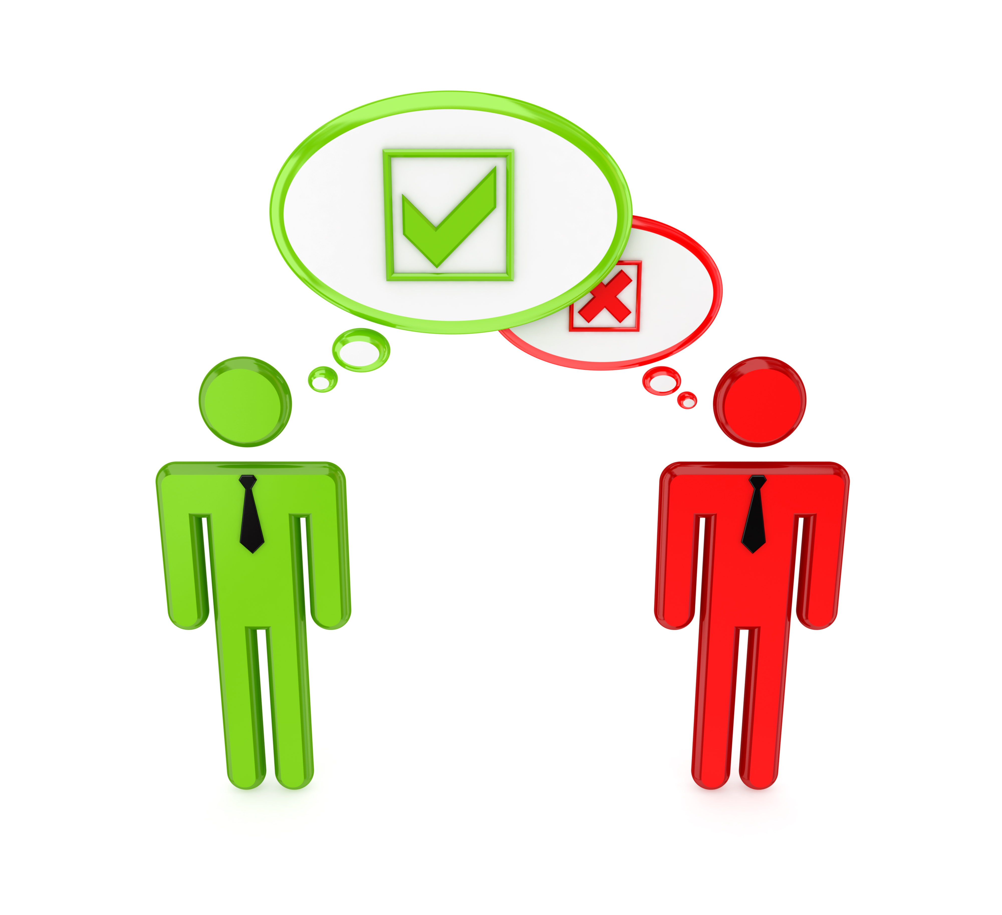 tegning af grøn mand, der siger ja, og rød mand, der siger nej